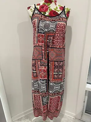 Haute Curry Size M Boho Maxi Dress Black Underlay Split Front • $7.77