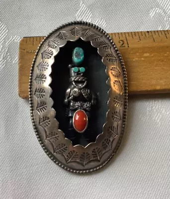 Apache Yaqui Michael Horse Sterling Silver Turquoise Coral Kachina Pendant • $685