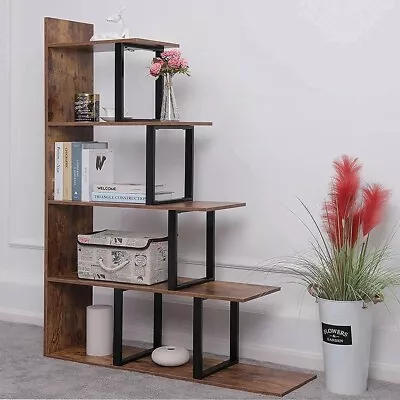 IWELL Ladder Shelf 5-Tier Wood Bookshelf Rustic Storage Shelf Rustic Brown • $139.88