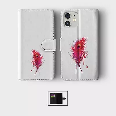 Case For Iphone 15 14 13 12 11 Se Pro  Wallet Flip Phone Cover Peacock Feather • £8.99