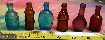 Lot 6 Vtg GLASS MINI BOTTLES WHEATON TAIWAN Only 2 Inches Tall Each Pretty Set#3 • $32.95