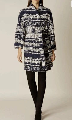 £28.20 • Buy Size 10-12 UK Karen Millen Wool Blend KNITTED GEO WRAP Coat Blue Multi RRP 299£
