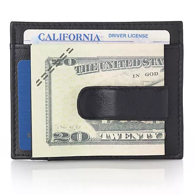 Alpine Swiss Mens Leather RFID Spring Money Clip Front Pocket Wallet Card Case • $14.99