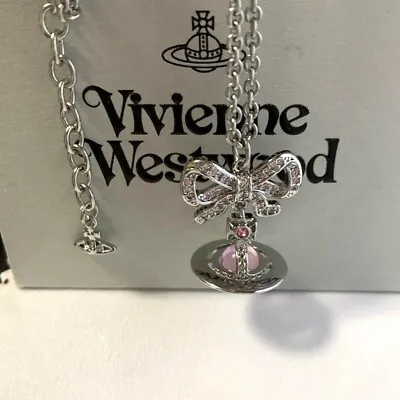 Vivienne Westwood Ribbon Orb Necklace Pendant Pink Silver Outlet Authentic • $98.90