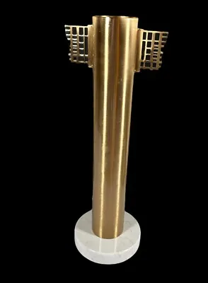 Modern Design Gold Tone Wind Vase Stainless Steel Marble Base Tall Brushed Metal • $18.99
