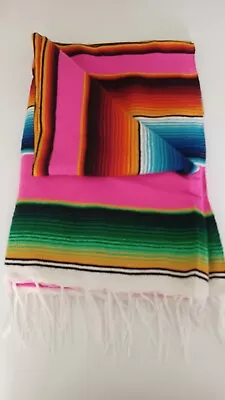 Mexican Blanket Throw Rug Multi Woven Stripe Picnic Festival • £7.50