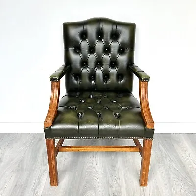 Dark Green Quality Leather Chesterfield Gainsborough Lounge Desk Arm Chair • £195