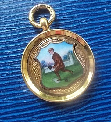 Vintage 9ct Gold Enamel Watch Fob Medal / Pendant - Bowling Bowls H/m 1927   • £189