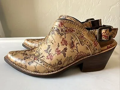 Liberty Black Sundance Mila Leather Floral Beige Western Ankle Boots Clogs Sz 7 • $120