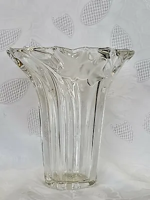 Crystal Vase Mikasa Parisian Ivy Glass Frosted Flowers Germany 8 1/4  T • $29.99