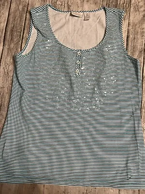 Chicos Shirt Womens 0 Blue  White Striped Sleeveless Stretch Tank Top • $22