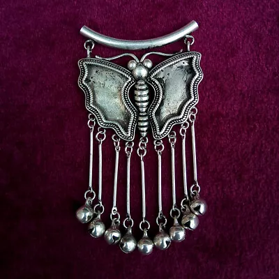 Chinese Handmade Miao Silver Bell Tassels DIY Embed Butterfly Necklace Pendant • $20