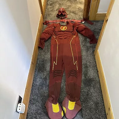 The Flash Mens Adult Fancy Dress Costume Muscle Suit Silicone Mask & Belt Size M • £18