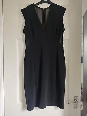 Miss Selfridge Black Mesh Insert Bodycon Dress Size 12 • £4.50