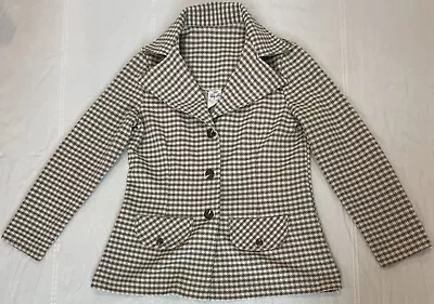 Vtg 60s 70s Brown Houndstooth Womens Suit Jacket Blazer 100% Polyester Size MED? • $39