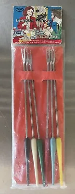 Vintage Mid-Century Modern Stainless Steel Fondue Forks W/ Colored Plastic Ends • $7.99