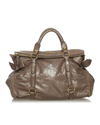 $319.04 • Buy Miu Miu Vitello Lux Bow Satchel One Size Gray