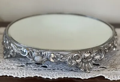 Vintage Ornate Round Beveled Plateau Vanity Table Dresser Mirror Cloche Base • $145