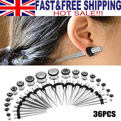 36Pcs/Set Screw On Ear Taper & Flesh Tunnel Stretcher Earplugs Expander Kits • £10.89