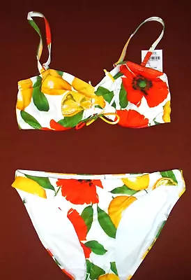 Next Bandeau Bikini Set Fruit Print U/w 34D High Leg Briefs Size 6 New Tags BNWT • £39.99