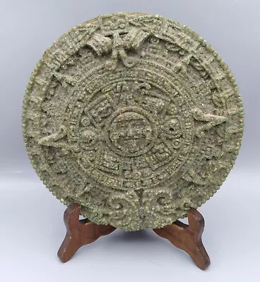 Vintage Engraved Wall Maya Aztec Calendar Sun Crush Malachite Stone Panel 7  • $39.50