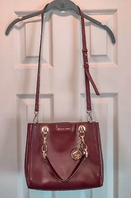 MICHAEL KORS Cynthia Saffiano Leather Medium Satchel In Brandy Maroon Red Euc • $79.99