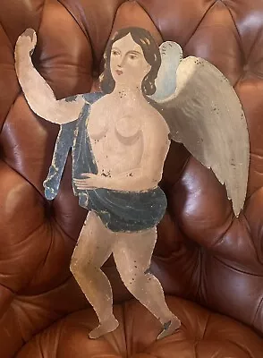 Rare Antique Mexican Folk Art Retablo Hand Painted Cut Out Angel Excellent • $175