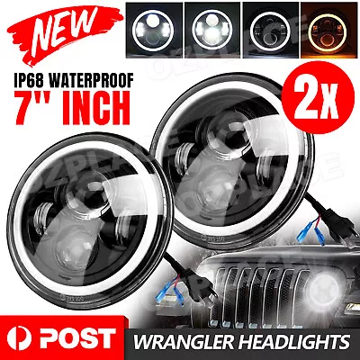 2Pcs 7 Inch Round LED Headlights Hi-Lo Angel Eyes Turn Light For GQ PATROL AU • $40.95