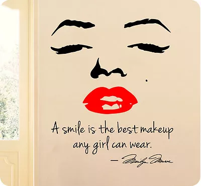 A Smile Is Best Makeup Any Girl Can Wear Marilyn Monroe Wall Decal Quote Sticker • $15.99