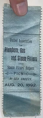 1892 New York Plumbers Etc TRADE UNION Picnic Ribbon @ Sea Breeze Amusement Park • $24.99