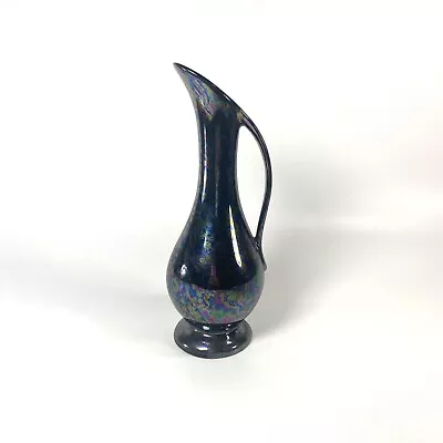 Vintage Pottery Ceramic Black Iridescent 8.5” Bud Vase Ewer Pitcher  Shawnee ? • $24.95