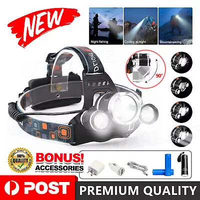 2024 Rechargeable Headlamp 100000lm 3t6 Xml Led Headlight Head Torch Flashlight • $16.95