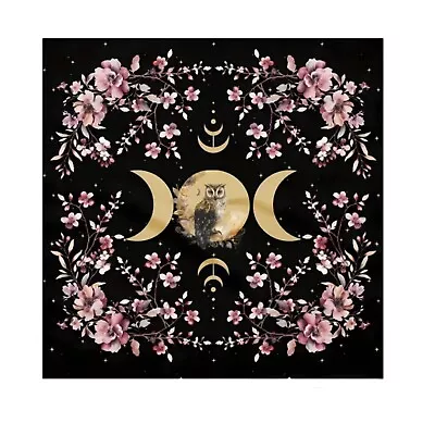 Owl Triple Moon Phase Altar Cloth Tarot Card Table Cloth Wall Hanging 48x48cm • £6