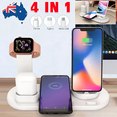 4 In 1 Wireless Charger Charging Station Dock Table Desk For Iphone USB Cable • $19.95