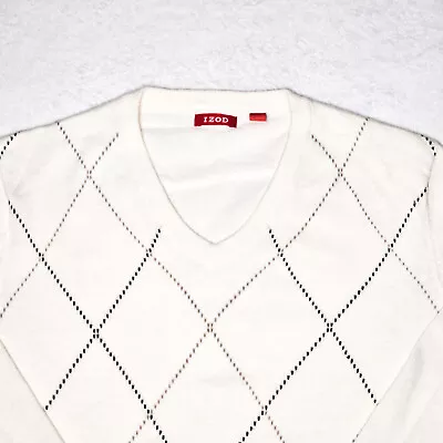 VTG IZOD Ivory Argyle Diamond Pattern V-Neck Sweater Size  In Great Condition • $15