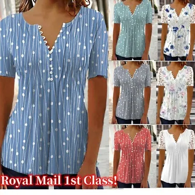 £8.99 • Buy Womens Plus Size Summer Tunic Tops Short Sleeve T-shirt Ladies Button Blouse Tee
