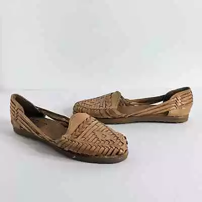Raguer Sandals Huarache Womens US 10 MX 27 Tan Leather Slip On Woven Flat • $29