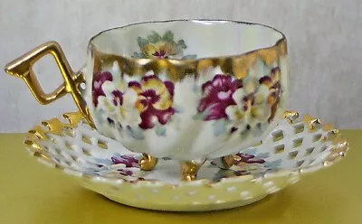 Napco China Iridescent Hand Painted 3-Footed Cup & Saucer • $5