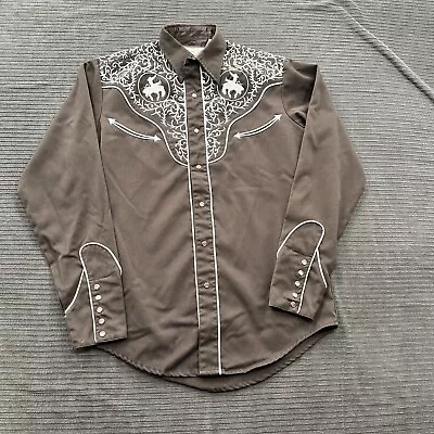 Vintage Roper Western Embroidered Cowboy Shirt Men Small Pearl Snap Brown. • $24.99