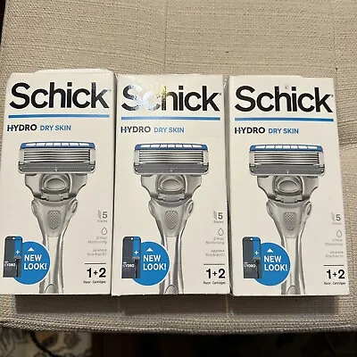 Schick HYDRO Dry Skin Men Razors 1 Razor + 2 Cartridges Ea Lot Of 3 New  Sealed • $9.99
