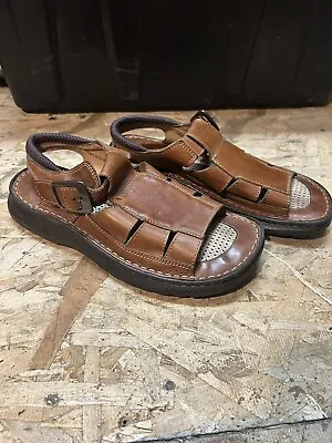 Men’s BORN Brand Genuine Brown Leather Shoes Sandals Open Toed M5174 Size 10 • $39.90