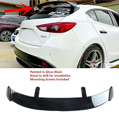 Fit 2014-18 Mazda 3 Mazda3 Hatchback Rear Window Roof Spoiler Wing Glossy Black • $83.99