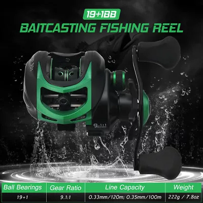 Lightweight High  9.1:1 Gear Ratio Baitcast Fishing Reel 19+1 Ball W3T5 • $34.49