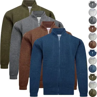 Ex-M&S Mens Sherpa Fleece Lined Knitted Zip Up Thick Warm Chunky Cardigan • £19.99