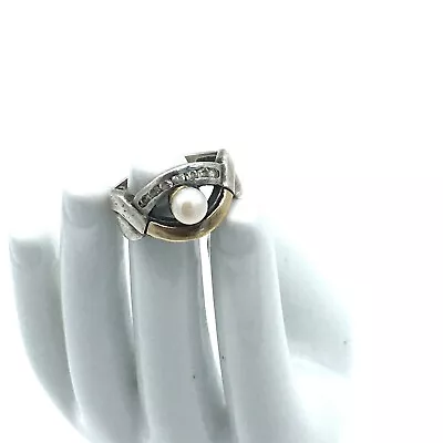 Judith Ripka Two Tone Sterling Silver 18kt Gold CZs Ring Size 6.5 • $112.49