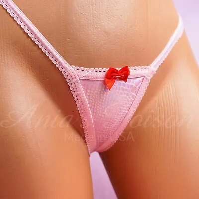Micro Thong Teeny Tiny Valentine's Pink Metallic G String Panties Itsy Bitsy • $7.99