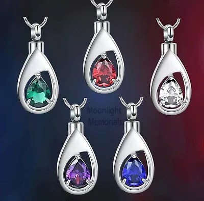 New Teardrop Crystal Cut Out Cremation Urn Ashes Memorial Necklace • $14.95