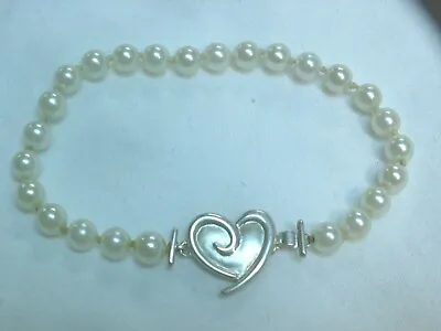 ...Mary Kay...Silver Tone Heart Faux Pearls Bracelet... • $9.97