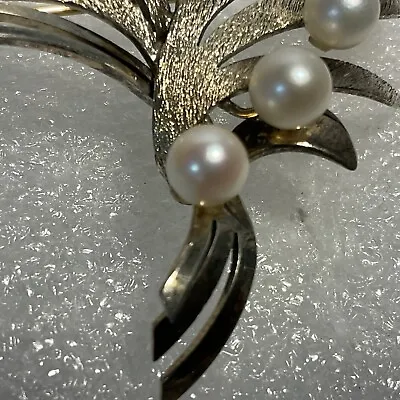 Vintage Sterling Silver With Natural Pearls Flower Spray • $69