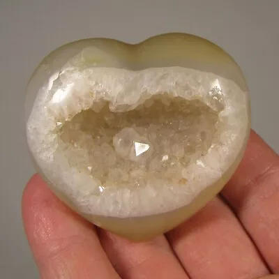 2.2  Banded AGATE W/ QUARTZ Crystals Heart Polished Palm Stone - Madagascar • $4.85